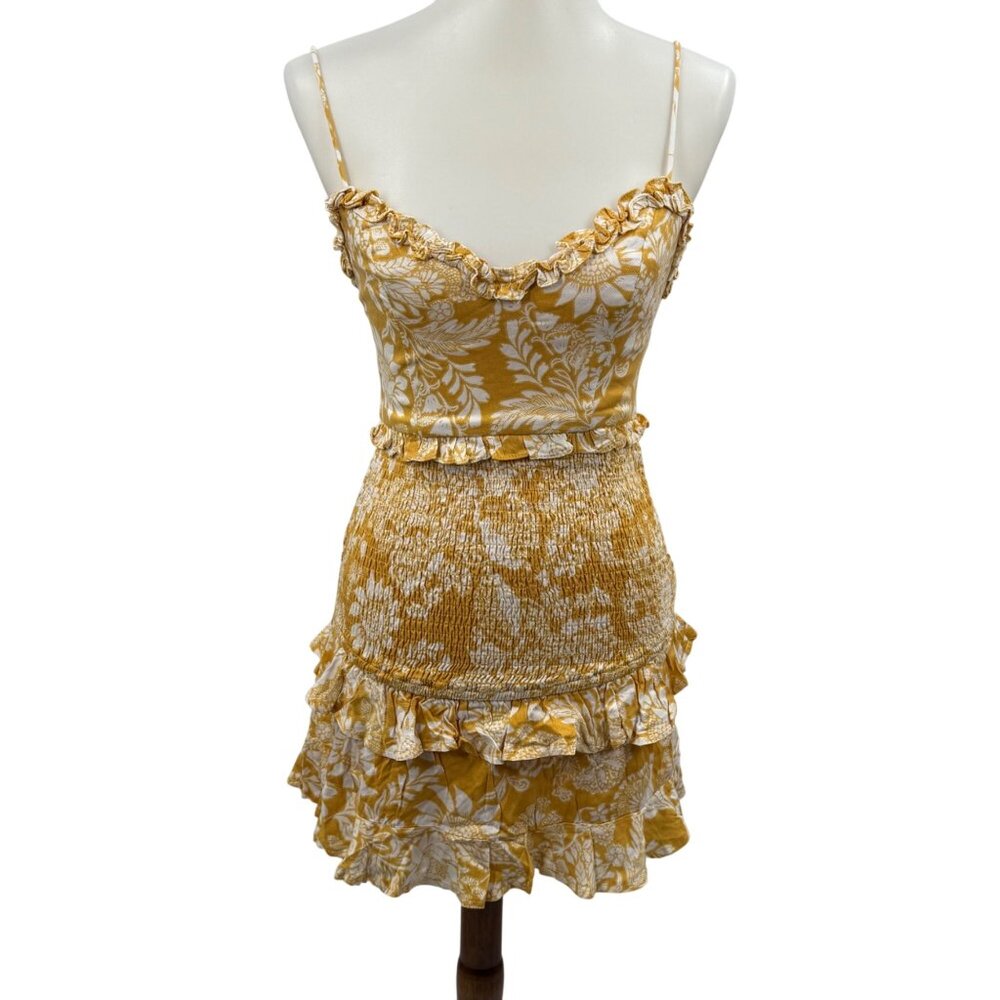 Hello Molly Yellow & White Floral Ruffle Mini Dress S US 4 Adjustable Straps